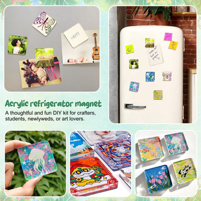20 Pcs DIY Fridge Magnet Kit - Square Clear Acrylic Magnetic Set with Adhesive Backing for Photo,Crafts,Office,Classroom,Cabinets,Kitchen,2 Inch