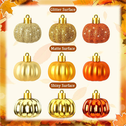 JULMELON 24 Pcs Fall Pumpkin Tree Ornaments 3D Cute Hanging Decorations