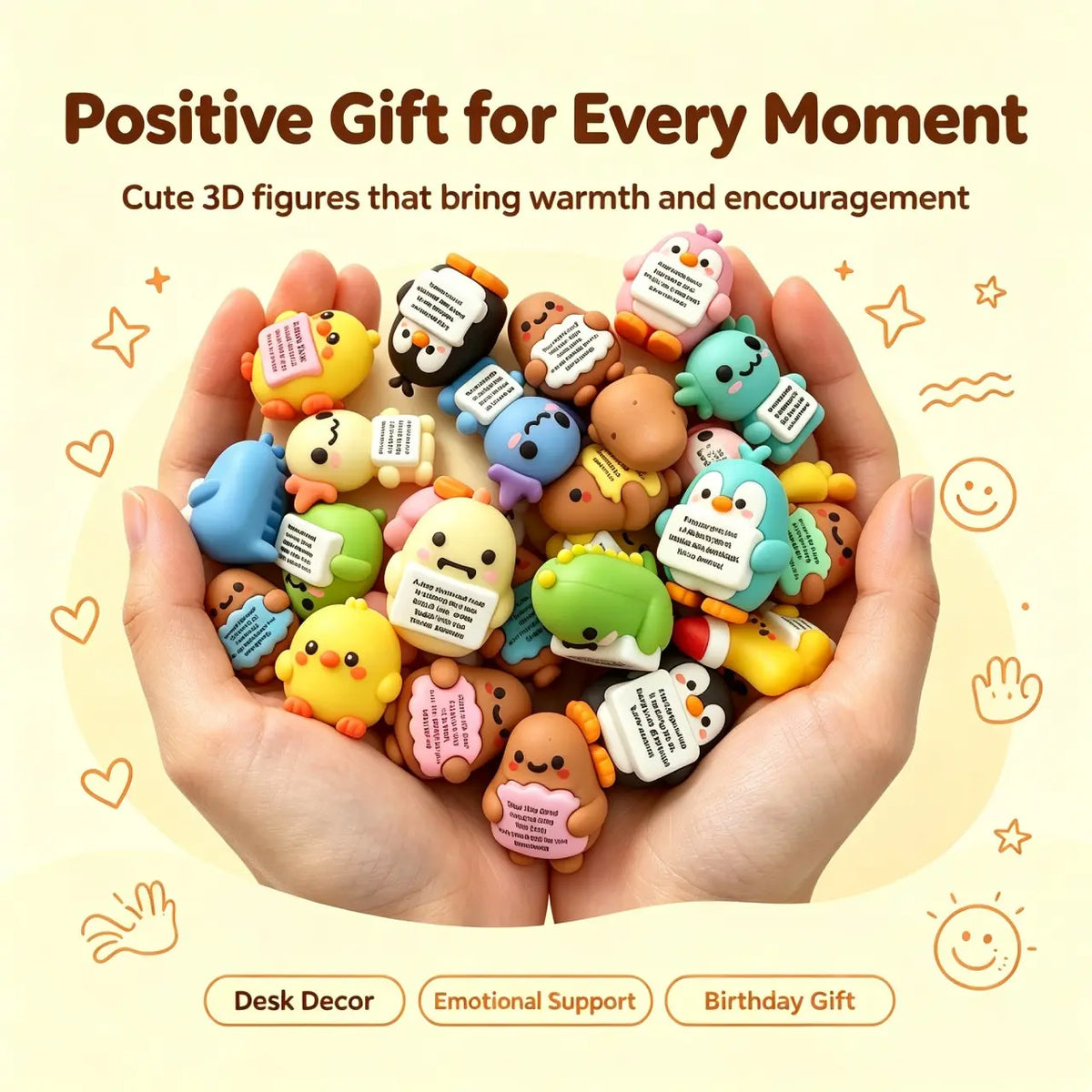 24/36-Piece Set of Random Mini Positive Figurines, Inspirational Emotional Support Gifts, Aesthetic Desk Decor and Stocking Stuffers for Halloween, Thanksgiving and Christmas, Great for Family, Friends and Colleagues