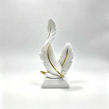 1pc Feather Resin Desktop Decor, Gold Texture Sculpture, Modern Luxury Home Decoration, Living Room Bedroom Office Ornament, Decor Figurine