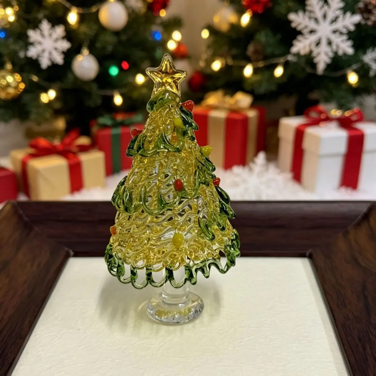 Glass Christmas tree ornament, handcrafted glass art, 3.35 inches tall, cute Christmas gift.