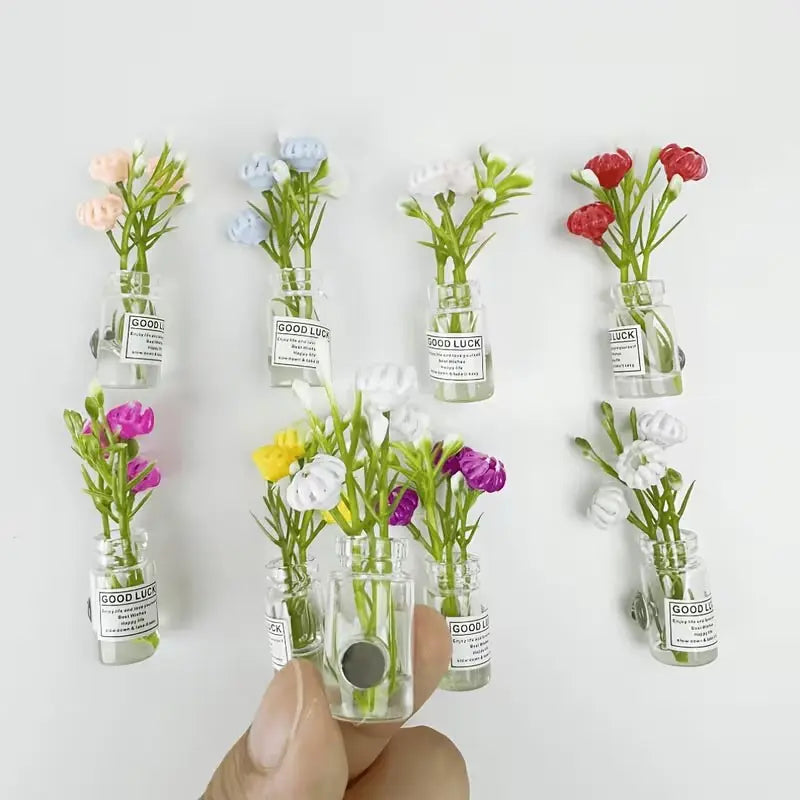 8pcs Mini  Floral Vase Magnets - 3D Glass Decorative Refrigerator Magnets with Cute Flower Design, Fridge Magnets Cute, Perfect for Kitchen & Holiday Gifts, Refrigerator Magnets, Kitchen Decor, Playful Design, Durable Magnets
