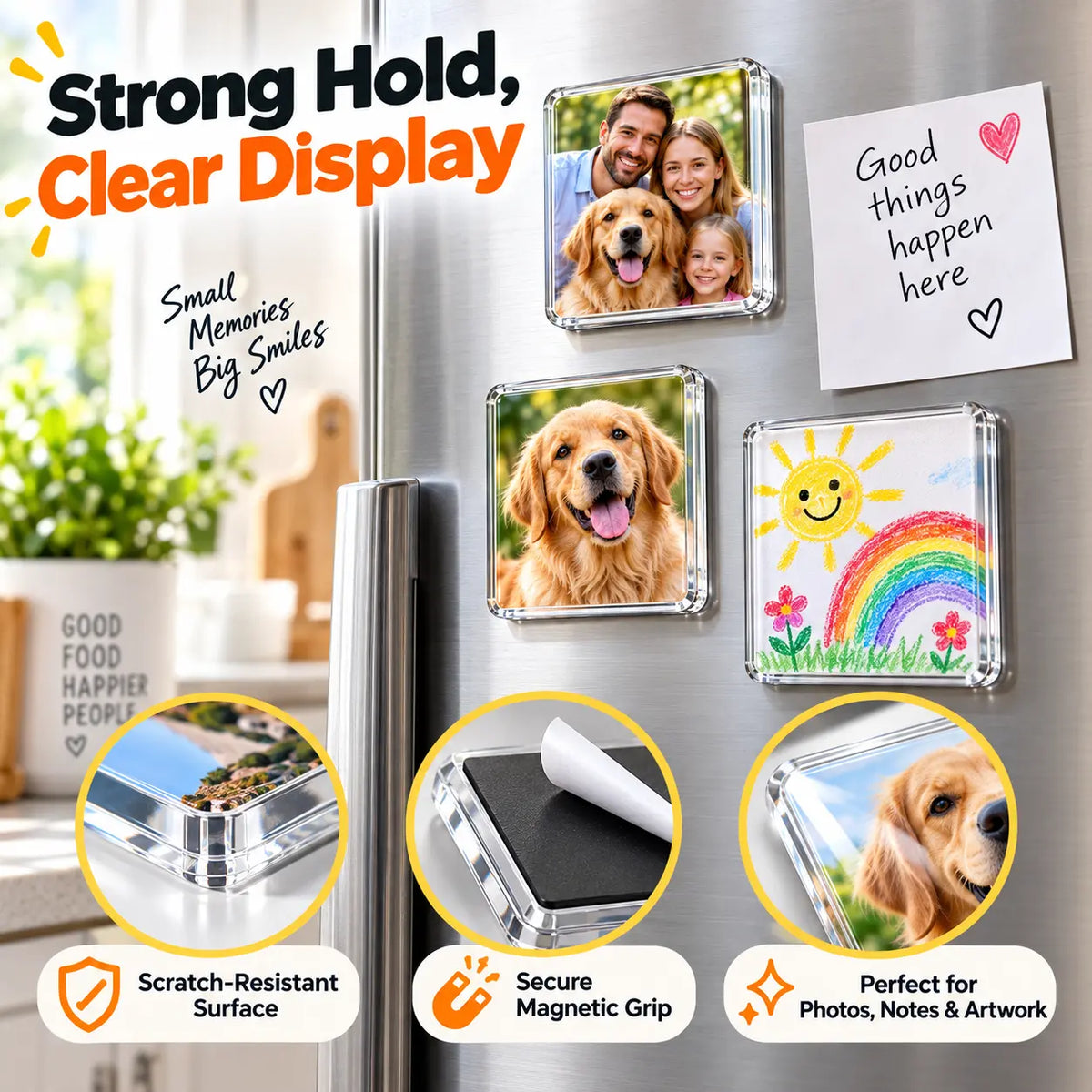 10/20-Pack 2"x2" Adhesive-Backed DIY Magnetic Refrigerator Magnets Set, Clear Acrylic DIY Refrigerator Magnets with Adhesive Backing for Pictures, Crafts, Gifts & Home Decoration