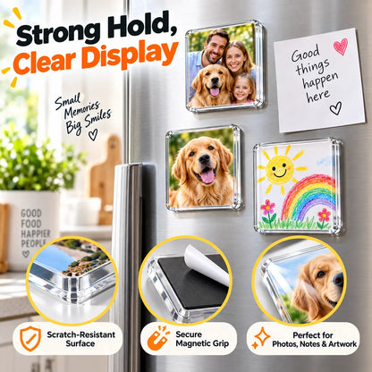 10/20-Pack 2"x2" Adhesive-Backed DIY Magnetic Refrigerator Magnets Set, Clear Acrylic DIY Refrigerator Magnets with Adhesive Backing for Pictures, Crafts, Gifts & Home Decoration