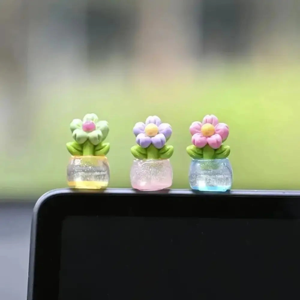 7pcs Mini Resin Flower Potted Plants Compact Realistic Decor Ornaments Small Desktop Figurines For Car Dashboard Office Desk Mother Gift Camping And Picnic Decoration.sohochic.
