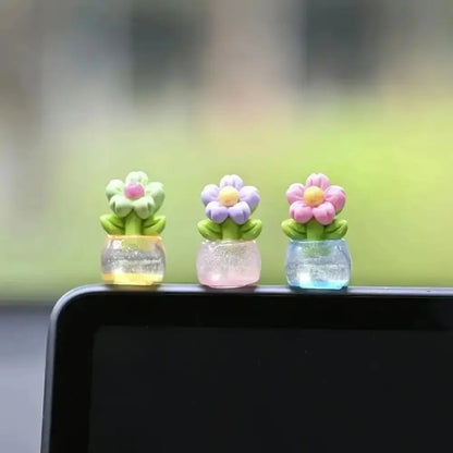 7pcs Mini Resin Flower Potted Plants Compact Realistic Decor Ornaments Small Desktop Figurines For Car Dashboard Office Desk Mother Gift Camping And Picnic Decoration.sohochic.