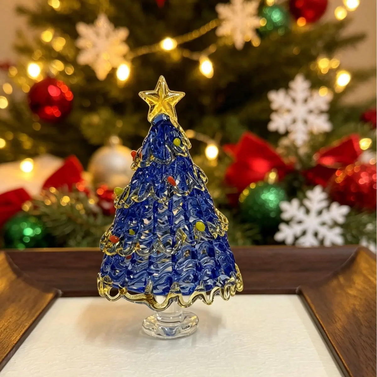 Glass Christmas tree ornament, handcrafted glass art, 3.35 inches tall, cute Christmas gift.