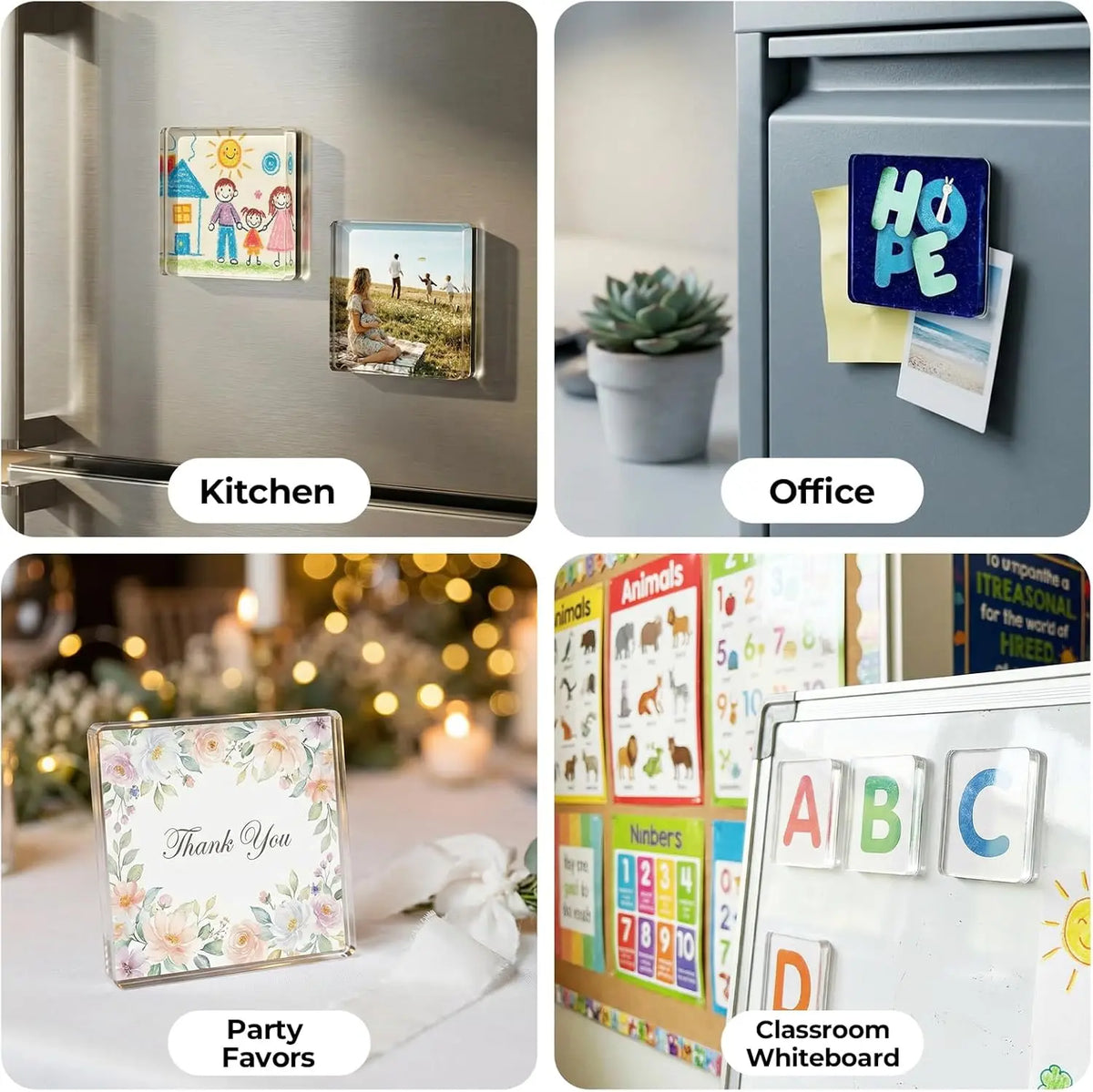 Magnetic Photo Frames 2"x2" Clear Acrylic DIY Fridge Magnets with Adhesive Backing – Square Magnets for Crafts, Kitchen, Classroom, Party & Office Decoration Back to School College Dorm Essentials #HomeEssentials #TikTokShopBackToSchool