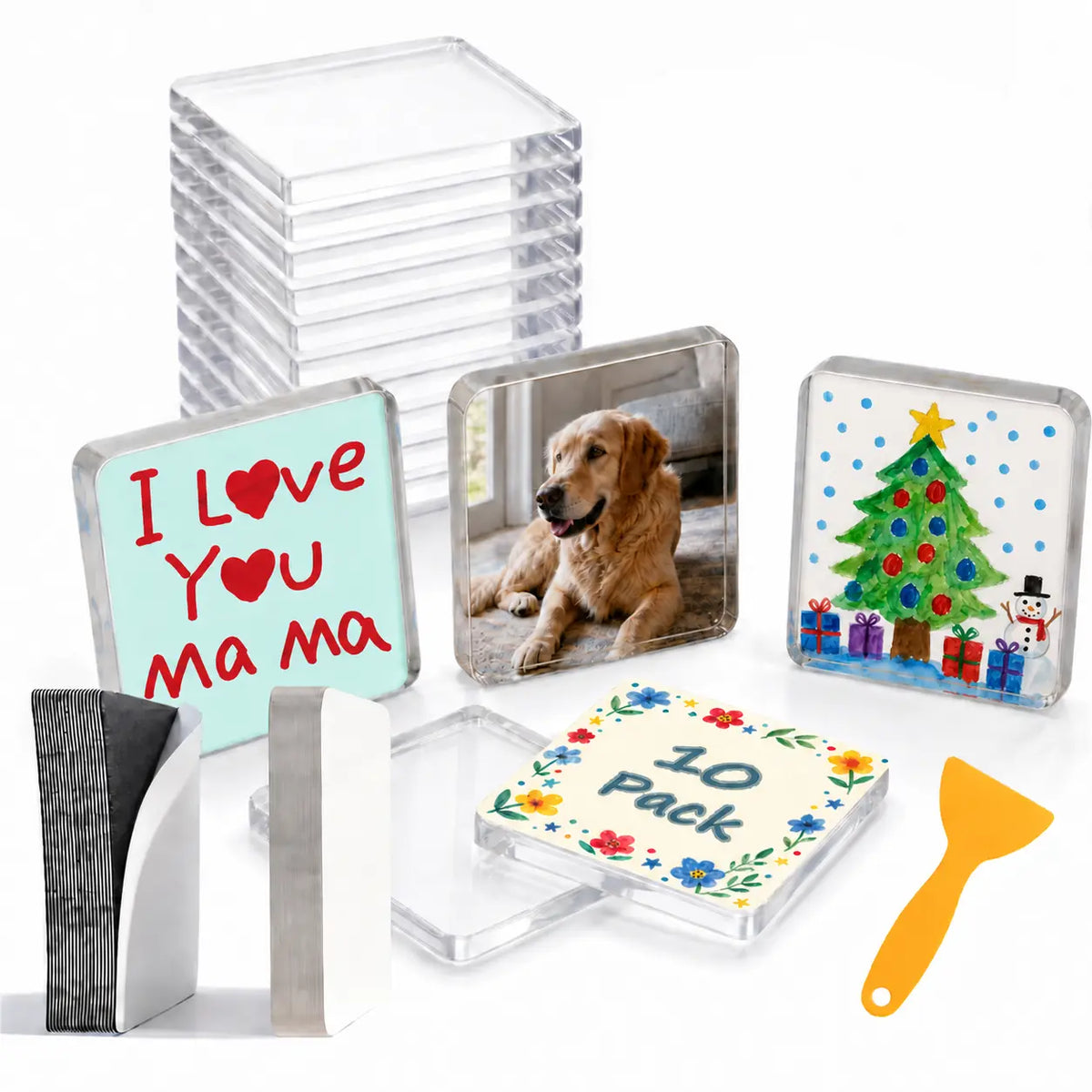 Magnetic Photo Frames 2"x2" Clear Acrylic DIY Fridge Magnets with Adhesive Backing – Square Magnets for Crafts, Kitchen, Classroom, Party & Office Decoration Back to School College Dorm Essentials #HomeEssentials #TikTokShopBackToSchool
