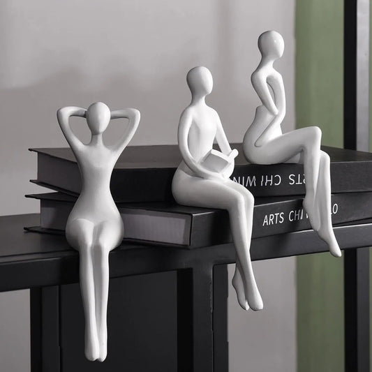 Three-Piece Thinker Statue Set, Resin Figurine, Abstract Bookshelf Decor, Modern Office & Home Decoration, Collectible Small Statues, Coffee Table Ornament