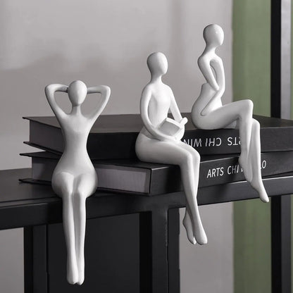 Three-Piece Thinker Statue Set, Resin Figurine, Abstract Bookshelf Decor, Modern Office & Home Decoration, Collectible Small Statues, Coffee Table Ornament