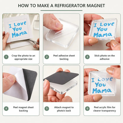 Magnetic Photo Frames 2"x2" Clear Acrylic DIY Fridge Magnets with Adhesive Backing ,Halloween Decorations,Square Magnets for Crafts, Kitchen, Classroom, Party,Office Decoration