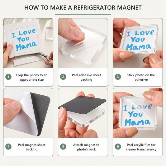 Magnetic Photo Frames 2"x2" Clear Acrylic DIY Fridge Magnets with Adhesive Backing ,Halloween Decorations,Square Magnets for Crafts, Kitchen, Classroom, Party,Office Decoration