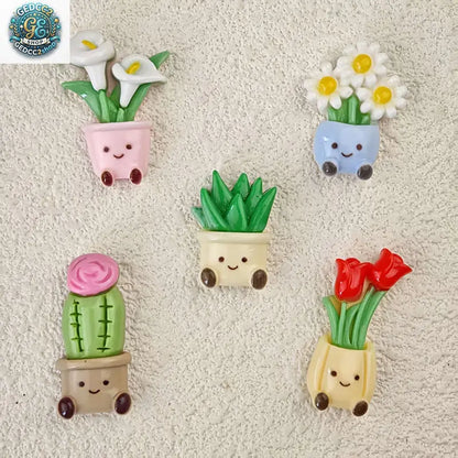 5-Piece Kawaii Cute Resin Potted Flower Fridge Magnets with Magnetic Base - Camping & Hiking Hammock Site Accessory, Kitchen Decor & Home Decoration