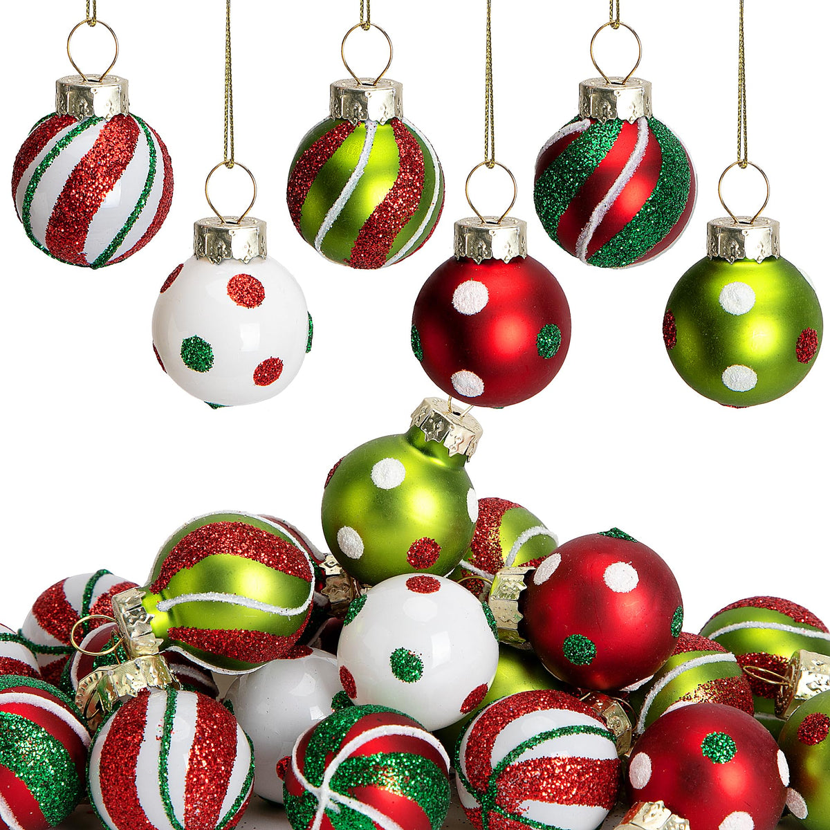 24 Pcs Christmas Mini Glass Ball Ornaments, Mini Glitter Xmas Hanging Balls