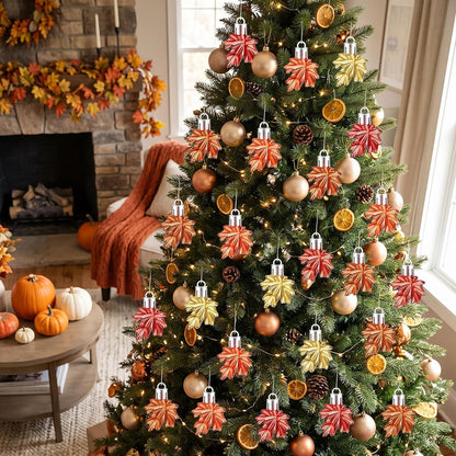 Funtery 24 Pcs Fall Tree Ornaments, Mini Maple Leaf Hanging Decorations