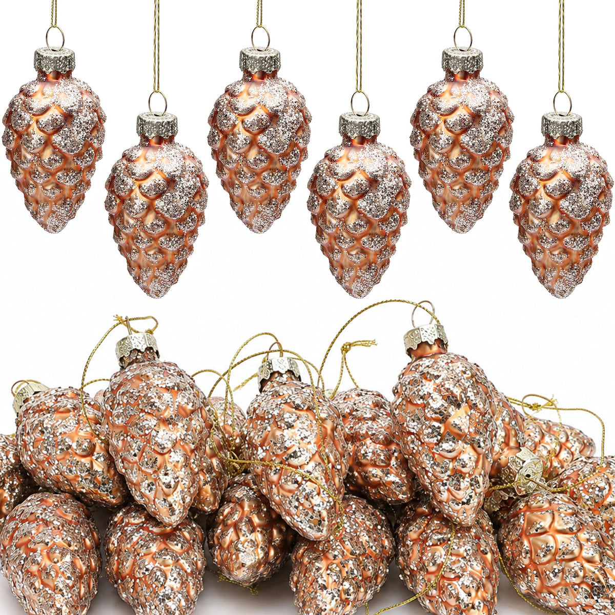24 Pcs Christmas Mini Glass Ball Ornaments, Mini Glitter Xmas Hanging Balls