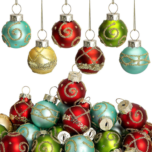 24 Pcs Christmas Mini Glass Ball Ornaments, Mini Glitter Xmas Hanging Balls