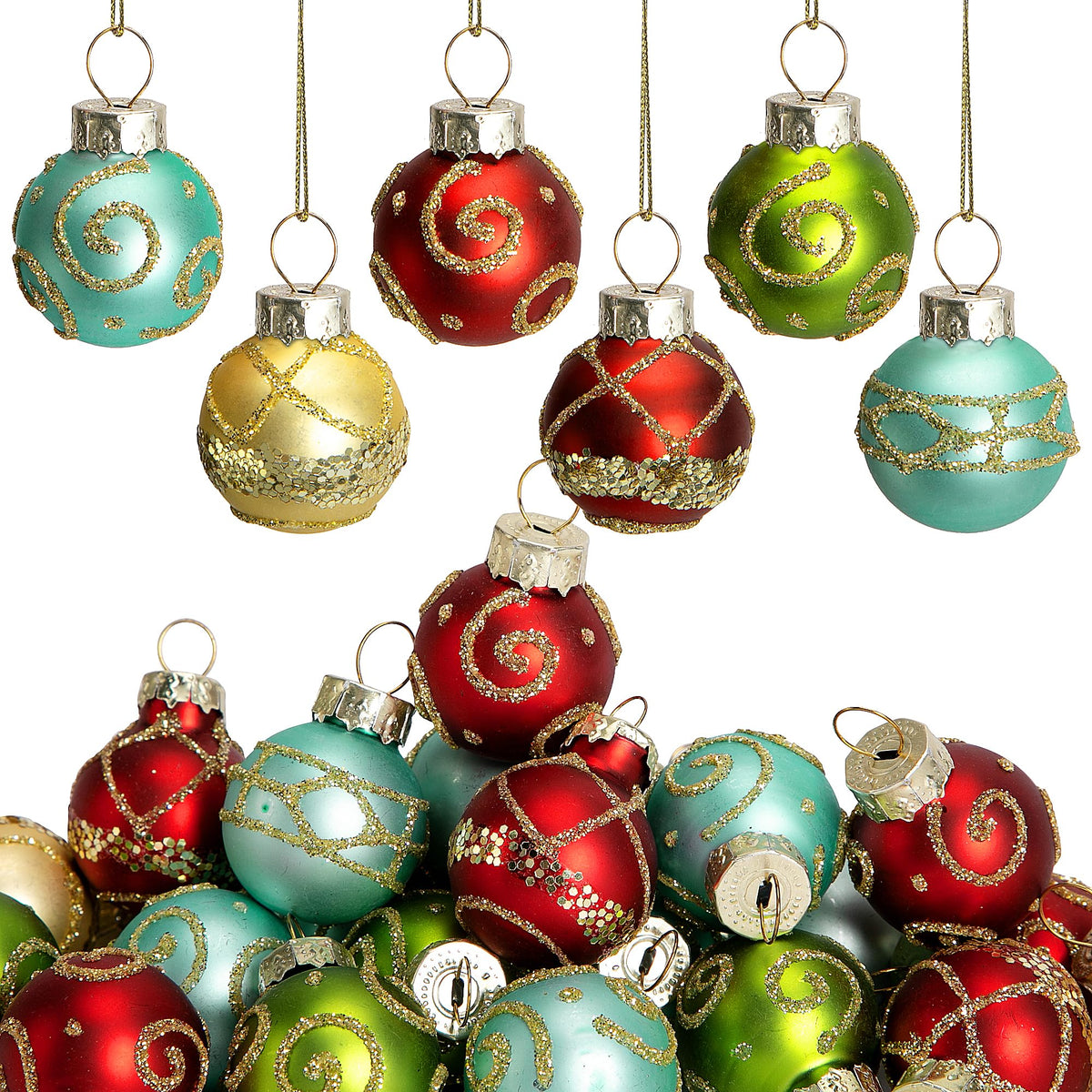 24 Pcs Christmas Mini Glass Ball Ornaments, Mini Glitter Xmas Hanging Balls