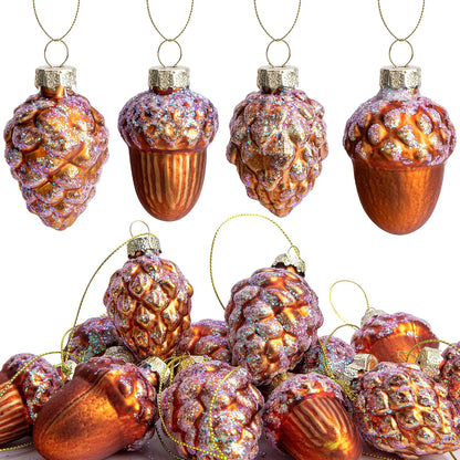 12 Pcs Pine Cone Glass Ornaments - Christmas & Fall Hanging Pinecone Decor