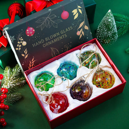 6Pcs Hand-Blown Glass Ornament Balls 2.3'' Hanging Witches Ball Gazing Ball