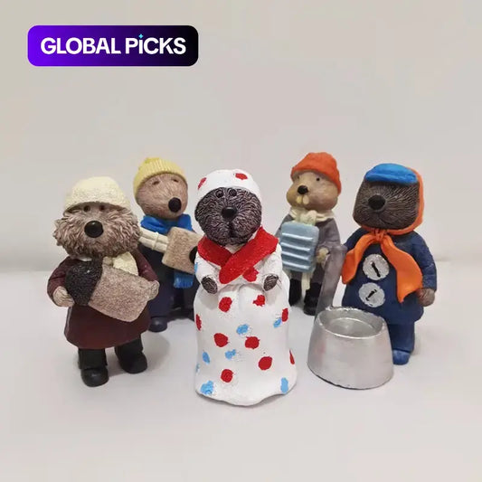 5-Piece Christmas Decoration Set, Organic Art Doll Statues, Resin Beaver Maputte Band Miniature Figurines, Home Decor Gifts, Home Decor Ornaments, Decorative Ornament, Festive Decorations
