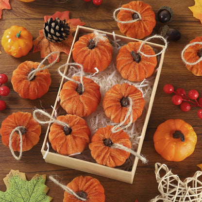 16 PCS Fall Thanksgiving Pumpkin Hanging Ornaments Orange Velvet Fabric Pumpkin Hanging Small Tree Ornaments 2.2" Fabric Pumpkins Ball Tree Decorations for Fall Home Farmhouse Harvest Party Decor