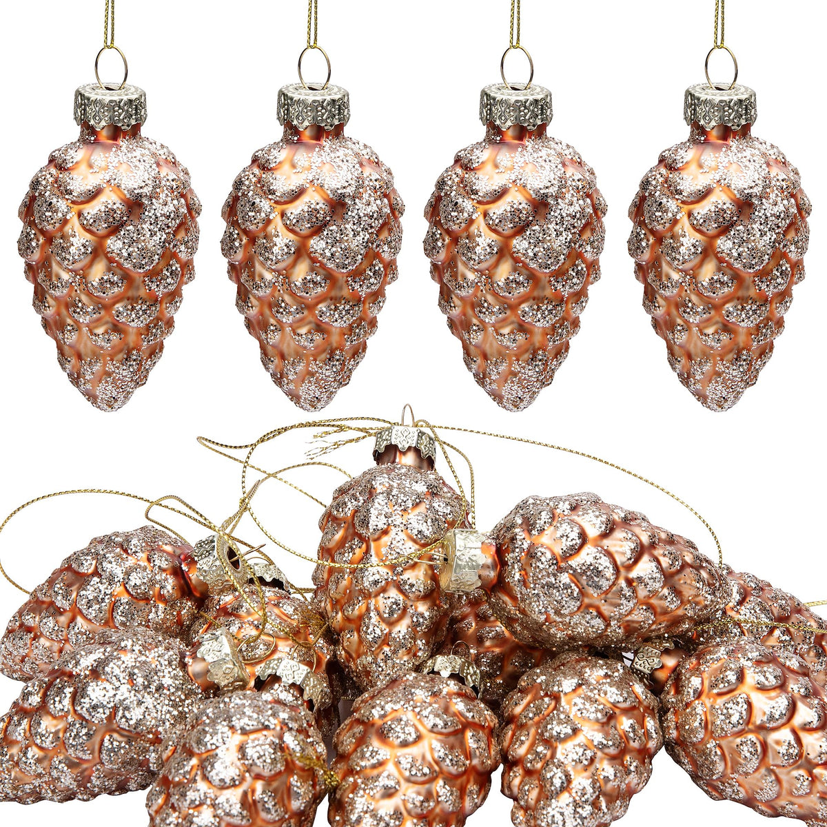 24 Pcs Christmas Mini Glass Ball Ornaments, Mini Glitter Xmas Hanging Balls