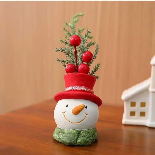 Christmas Cement Figurine Decor, Mini Tabletop Ornament with Artificial Pine Berries, Farmhouse Xmas Tiered Tray Decor, Holiday Desktop Decoration & Gift for Home Decor Lovers, Decorative Ornaments