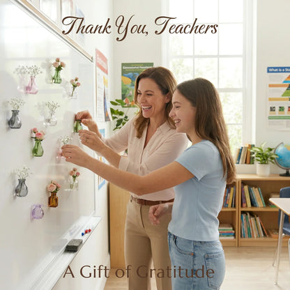 Compact Round Magnetic Mini Hydroponic Glass Vase Fridge Magnets Set - Real Flower Propagation Station, Fridge Decor Blooms, Cute Kitchen & Locker Gift for Graduation Nurses Week