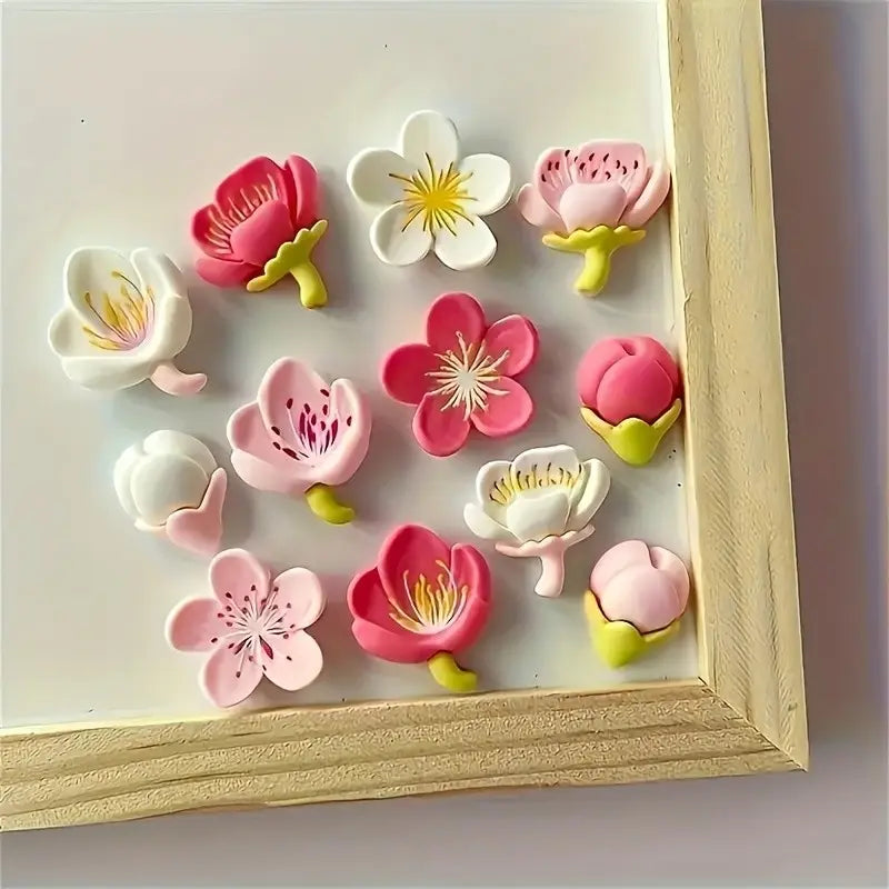 12/24pcs Random Mix Resin Flower Refrigerator Magnets Decorative, Cute Decor for Kitchen, Office, Whiteboard, Storage Cabinet, Dishwasher
