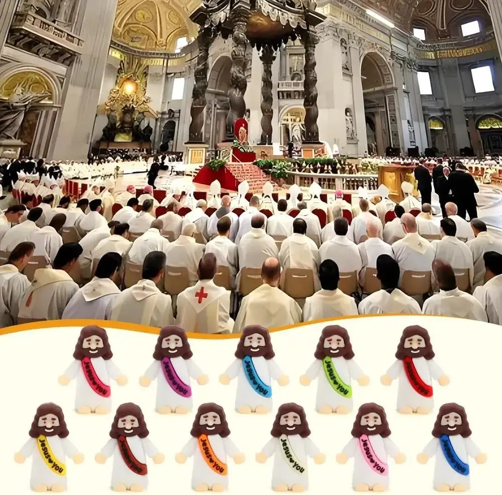 100 Pack Rubber Mini Jesus Figurines - Religious Home Decor Ornaments, Home Spiritual Decor Desk Trinkets, Church Christmas Party Favors, Easter Egg Stuffers Refill Pouch Inclusions