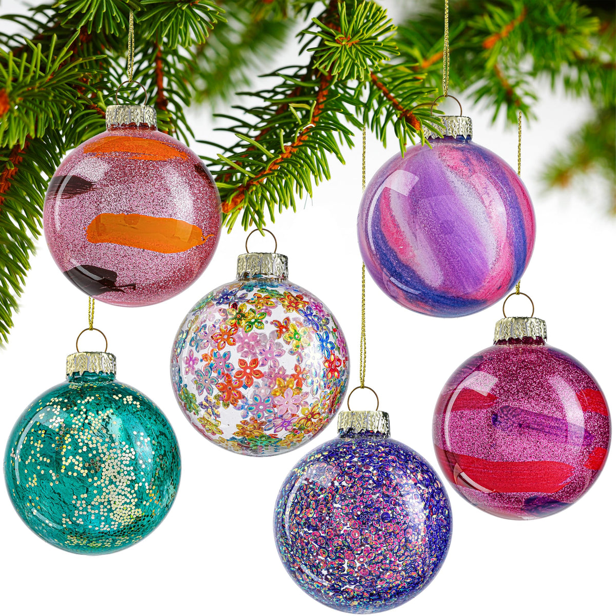 6Pcs Hand-Blown Glass Ornament Balls 2.3'' Hanging Witches Ball Gazing Ball