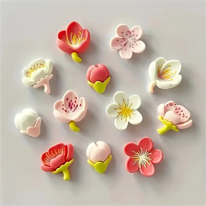 12/24pcs Random Mix Resin Flower Refrigerator Magnets Decorative, Cute Decor for Kitchen, Office, Whiteboard, Storage Cabinet, Dishwasher