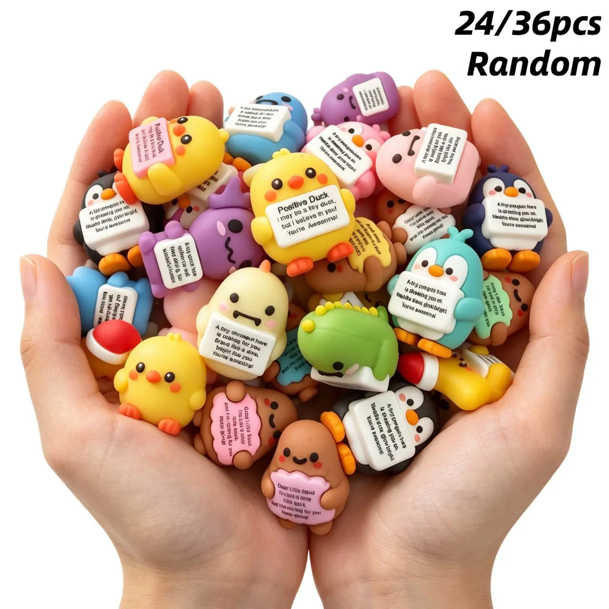 24/36-Piece Set of Random Mini Positive Figurines, Inspirational Emotional Support Gifts, Aesthetic Desk Decor and Stocking Stuffers for Halloween, Thanksgiving and Christmas, Great for Family, Friends and Colleagues