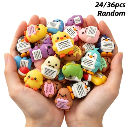 24/36-Piece Set of Random Mini Positive Figurines, Inspirational Emotional Support Gifts, Aesthetic Desk Decor and Stocking Stuffers for Halloween, Thanksgiving and Christmas, Great for Family, Friends and Colleagues