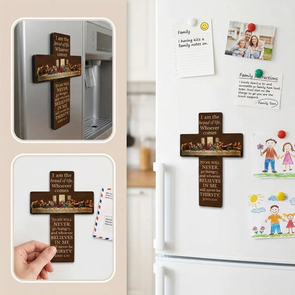 Cross Refrigerator Magnet, Christian Refrigerator Magnet, Bible Verse Art Faith Magnetic Refrigerator Magnet, Christian Cross, Suitable for Christian Kitchen Decoration for Christmas, Easter, Ramadan, 2D Flat