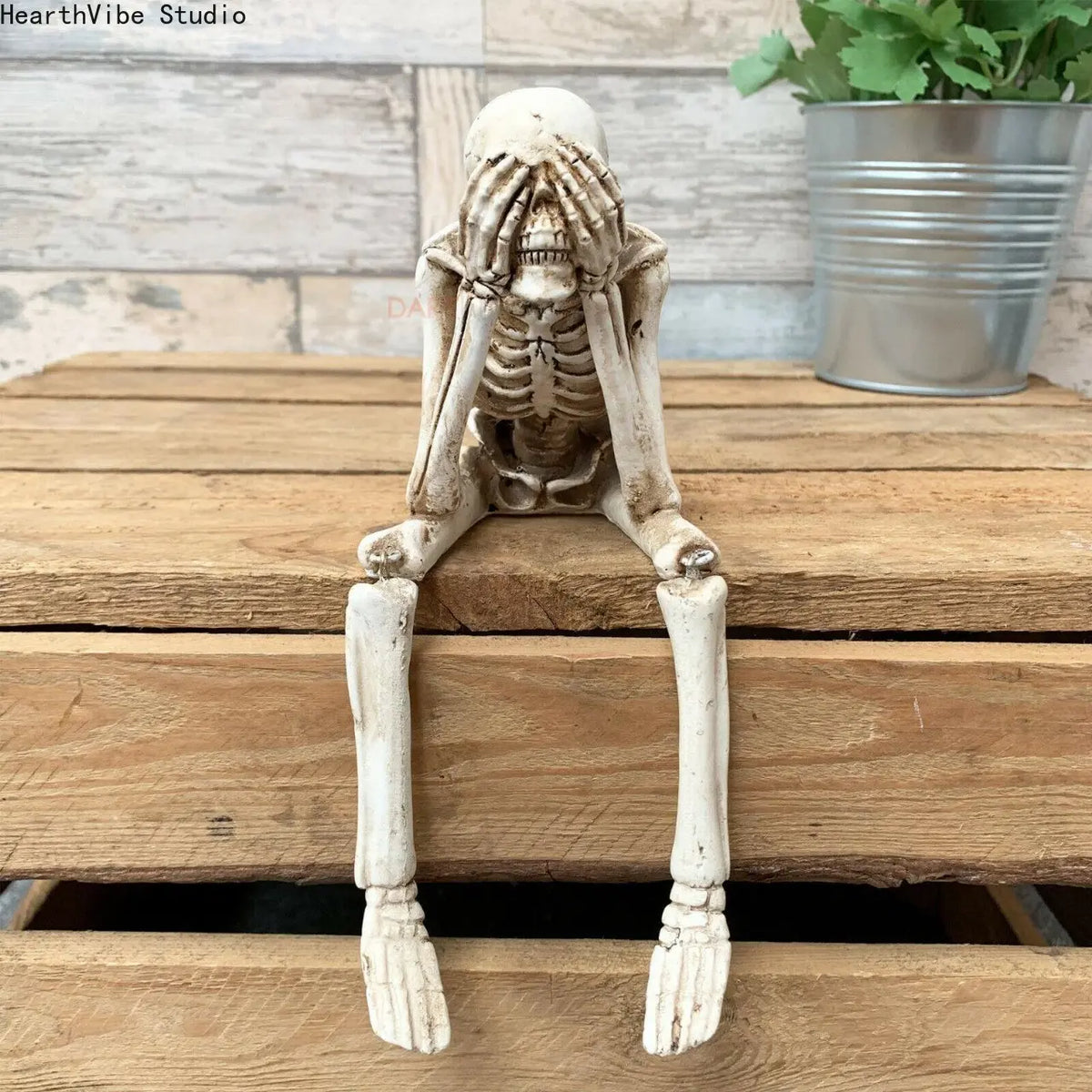 3 Wise Skeleton Statue with Hanging Legs - See-Hear-Speak No Evil Gothic Shelf Sitter, Spooky Resin Decoration Figure, Whimsical Home Decor, Unique Decor, Halloween Hammock Accessory Gift