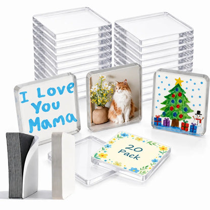 Magnetic Photo Frames 2"x2" Clear Acrylic DIY Fridge Magnets with Adhesive Backing ,Halloween Decorations,Square Magnets for Crafts, Kitchen, Classroom, Party,Office Decoration