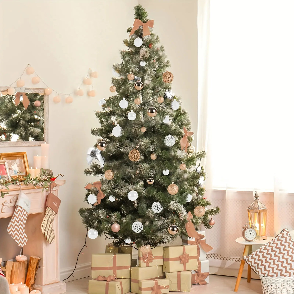 100-Piece Shatterproof Christmas Ball Ornaments  - Champagne & White Hanging Tree Decor, Holiday Indoor Home Party Supplies, Black Friday Deal: Christmas/New Year Gift