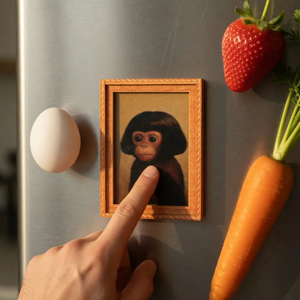Funny Fridge Magnet - Strong Neodymium Magnet with Retro Wood Frame - for Kitchen, Office Whiteboard & Locker Decor - Humorous Gift for Monkey Lovers & Coworkers