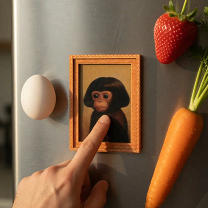 Funny Fridge Magnet - Strong Neodymium Magnet with Retro Wood Frame - for Kitchen, Office Whiteboard & Locker Decor - Humorous Gift for Monkey Lovers & Coworkers