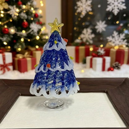Glass Christmas tree ornament, handcrafted glass art, 3.35 inches tall, cute Christmas gift.