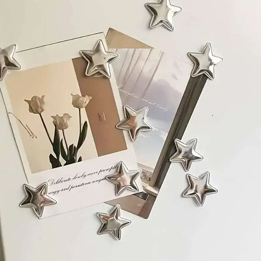 10 PCS Fashion Silver Star-Shaped Decorative Fridge Magnets, Refrigerator Magnets Set, Refrigerator Decorating Magnets, Perfect for Adorning Refrigerators, Offices and Homes, Kitchen and Office Decor, Fridge Organization Best Gift