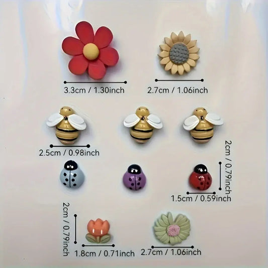 10pcs 3D Bee/Insect/Flower Cute Fridge Magnets for Lockers, Colorful Powerful Decorative Fun Fridge Magnets for Whiteboards, Kitchens and Offices