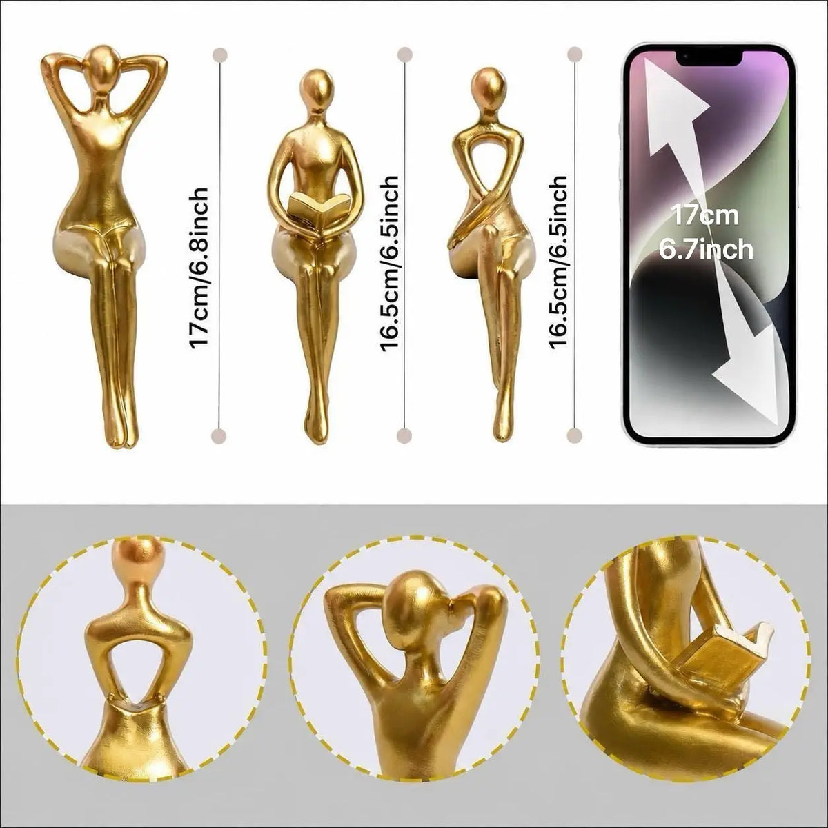 Three-Piece Thinker Statue Set, Resin Figurine, Abstract Bookshelf Decor, Modern Office & Home Decoration, Collectible Small Statues, Coffee Table Ornament