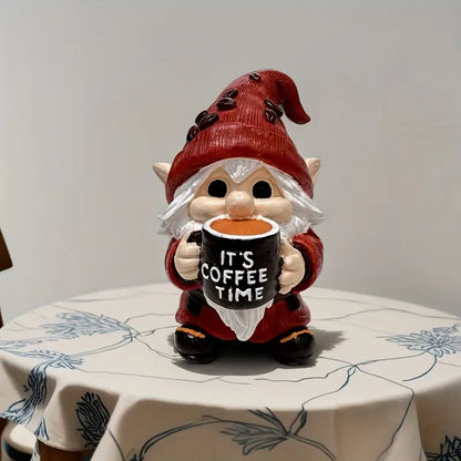 Cute Coffee Cup Holding Dwarf Resin Figurine, Desk Entryway Decorative Ornament, Small Atmosphere Enhancing Item, Perfect for Home Decoration