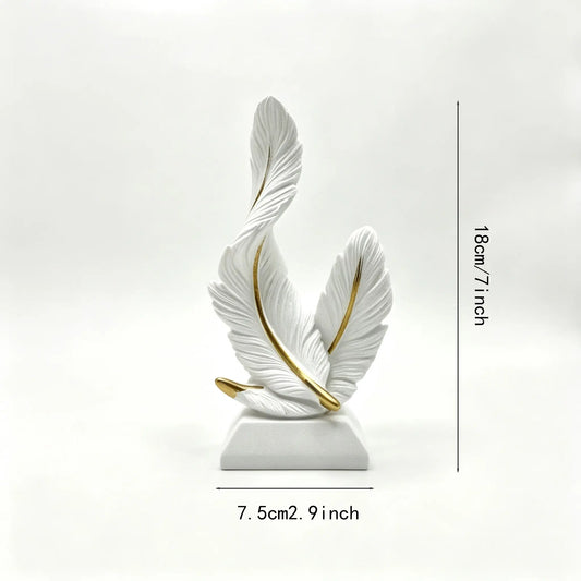 1pc Feather Resin Desktop Decor, Gold Texture Sculpture, Modern Luxury Home Decoration, Living Room Bedroom Office Ornament, Decor Figurine