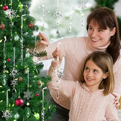 21pcs Bulk Shatterproof Corded Christmas Tree Decorative Ornament Set - Hanging Acrylic Snowflake Icicle Drops, 6-Style Mix with 2pcs Small & 3pcs Large Snowflakes for Home Winter Party Supplies, Wall Decor