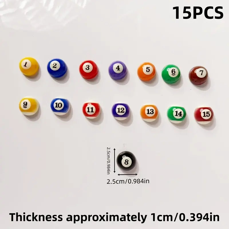 15 Magnetic Billiards-Shaped Refrigerator Stickers |   Resin, Round, Suitable for Metal Surfaces, Ideal for Photos, Notes, Papers, Easy Attachment to Fridges and Filing Cabinets